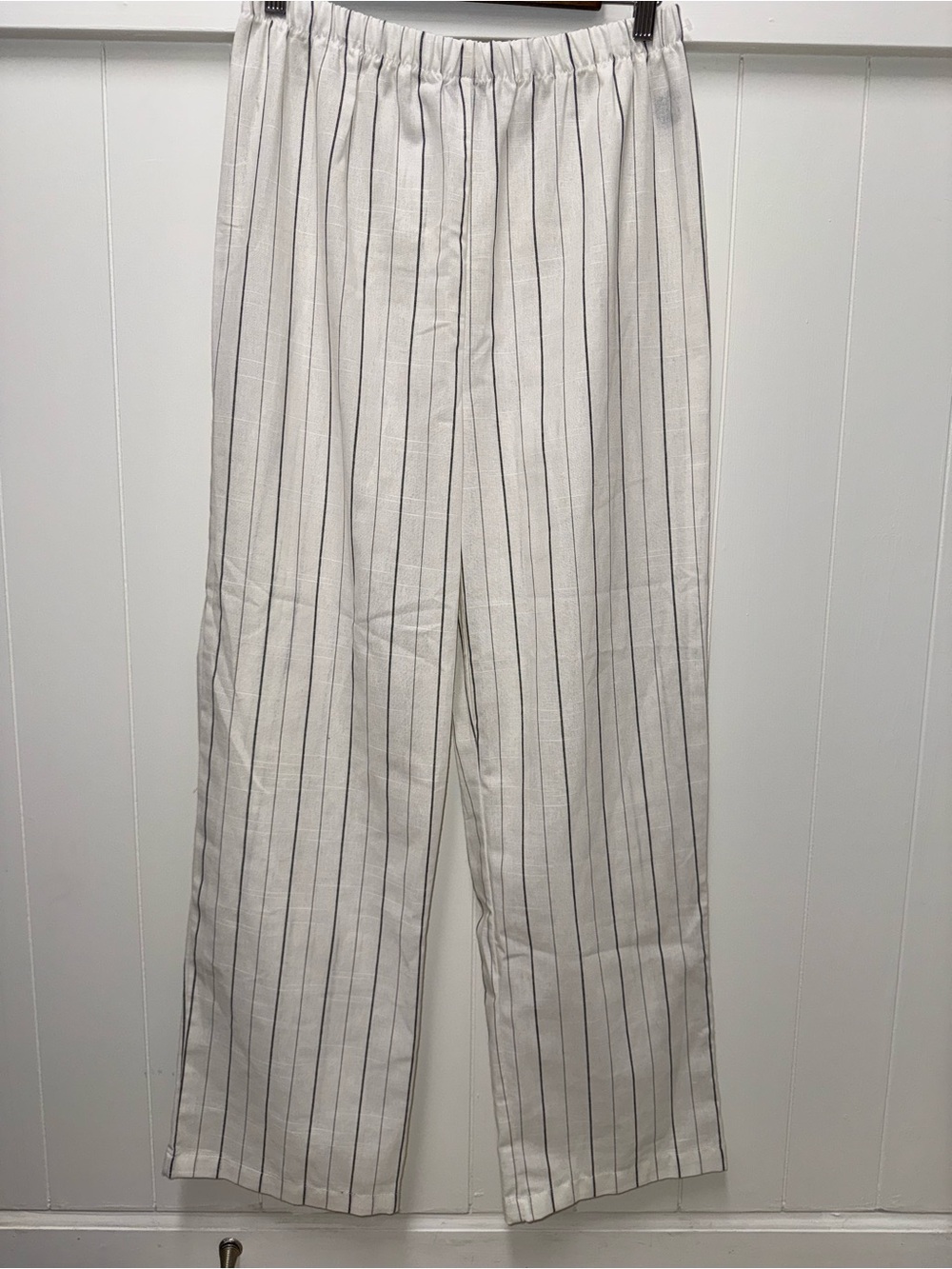 New Look Striped Wide Leg Pants Size L White Black Elastic Waist
